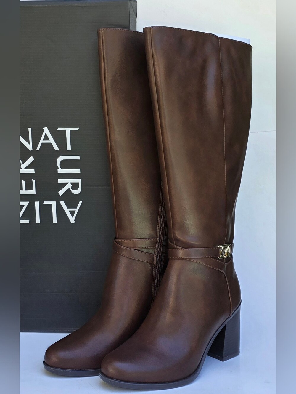 Naturalizer Jane Boots Women 8.5 W Cappuccino Extra Wide Calf Knee High Brown